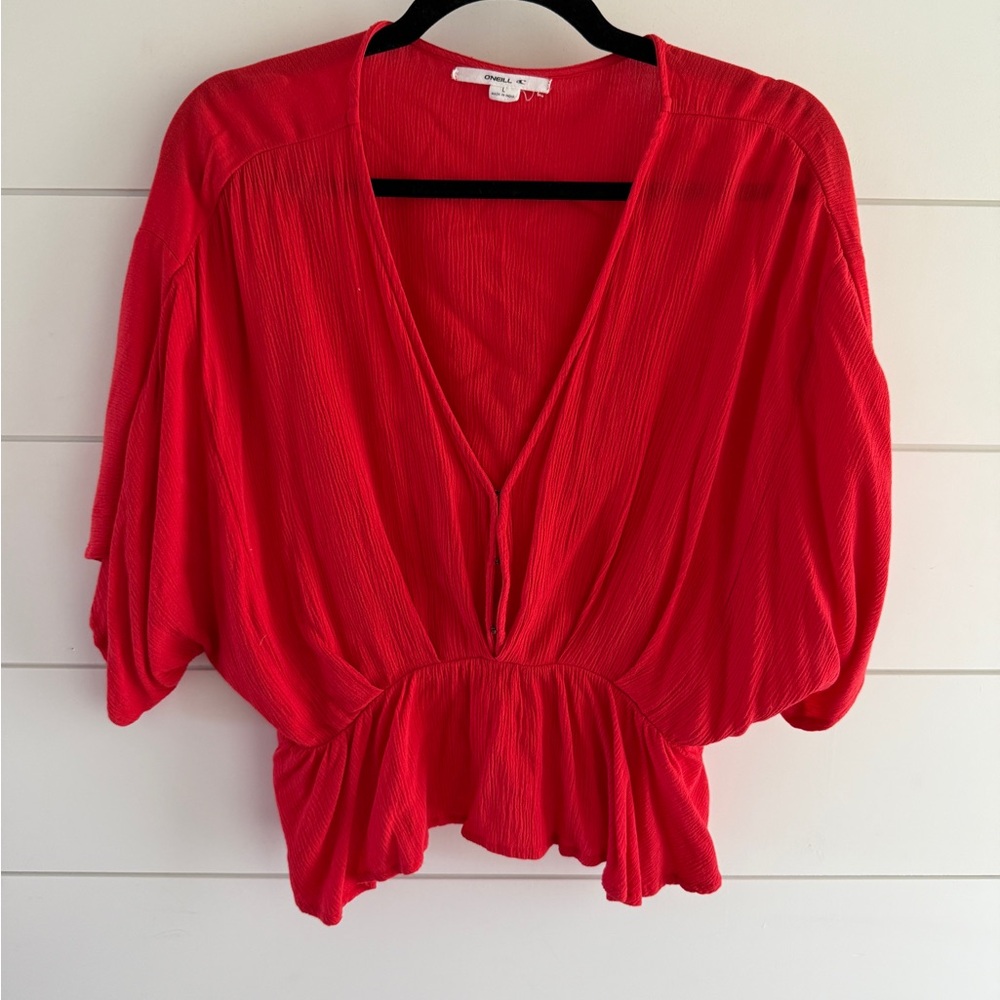 O'Neill Red V-Neck Blouse, Size Large
